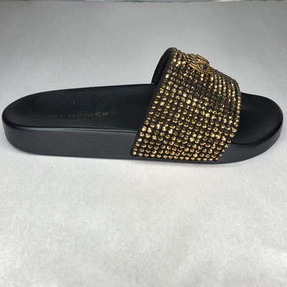 Kurt Geiger Women's Meena Eagle Gold Studded Slides Sandals - Picture 3 of 7